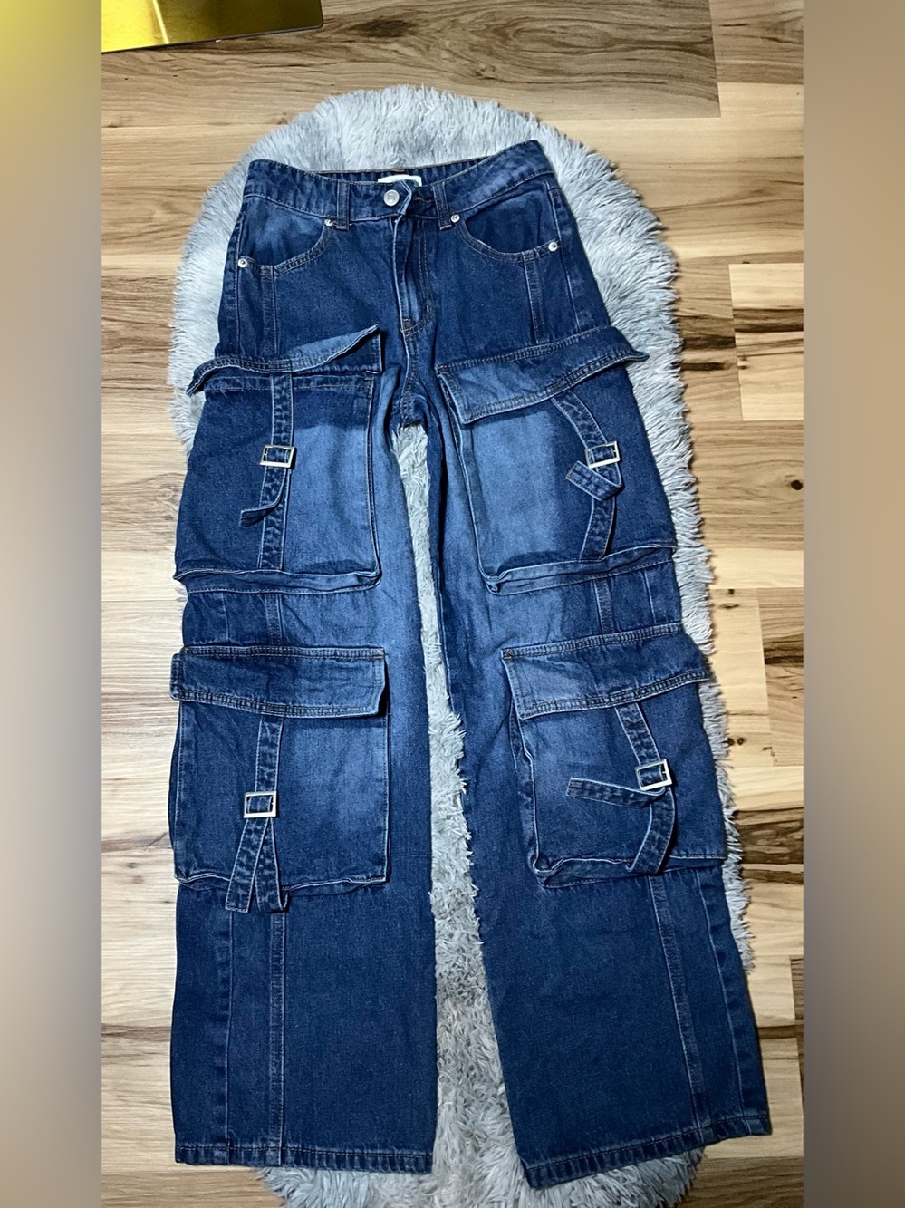 Forever 21 Dark Blue Cargo Bootcut Jeans